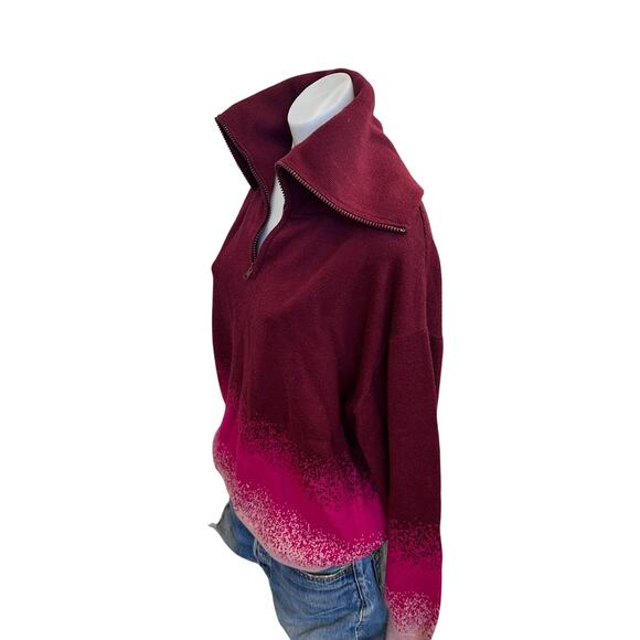 Terez Pink Ombre Oversized Sweater LARGE Fold Over Quarter Zip Soft Holiday $380 - Picture 6 of 9